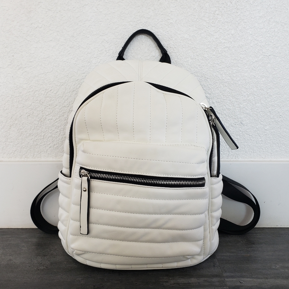 White Neiman Marcus Linear Quilted Backpack - Picture 1 of 4